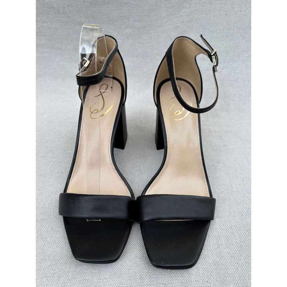 Sam Edelman Yaro Block Heel Sandal Size 8.5 Black Excellent Leather Ankle Strap
